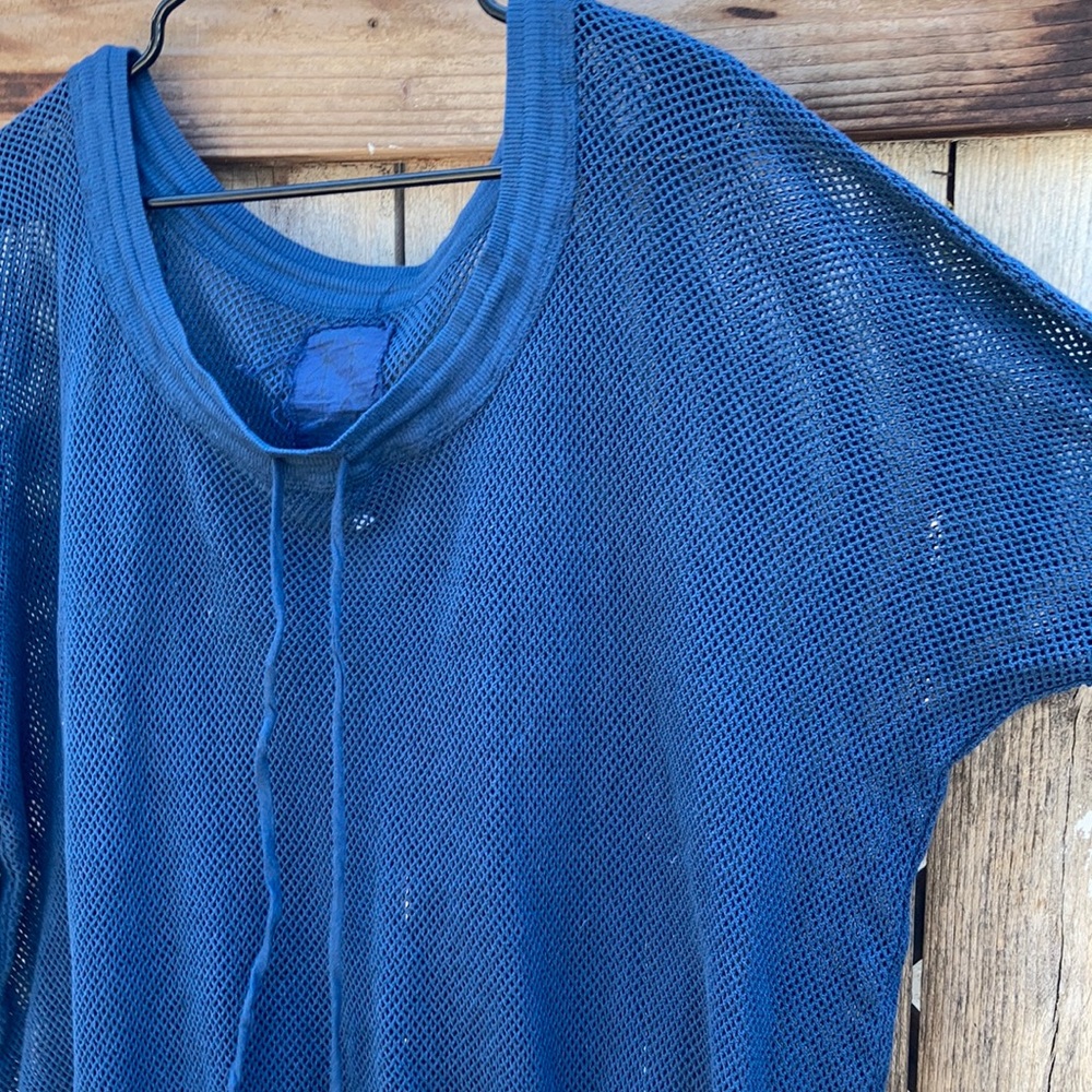 Johnny Was Batwing Navy Blue Mesh Pullover